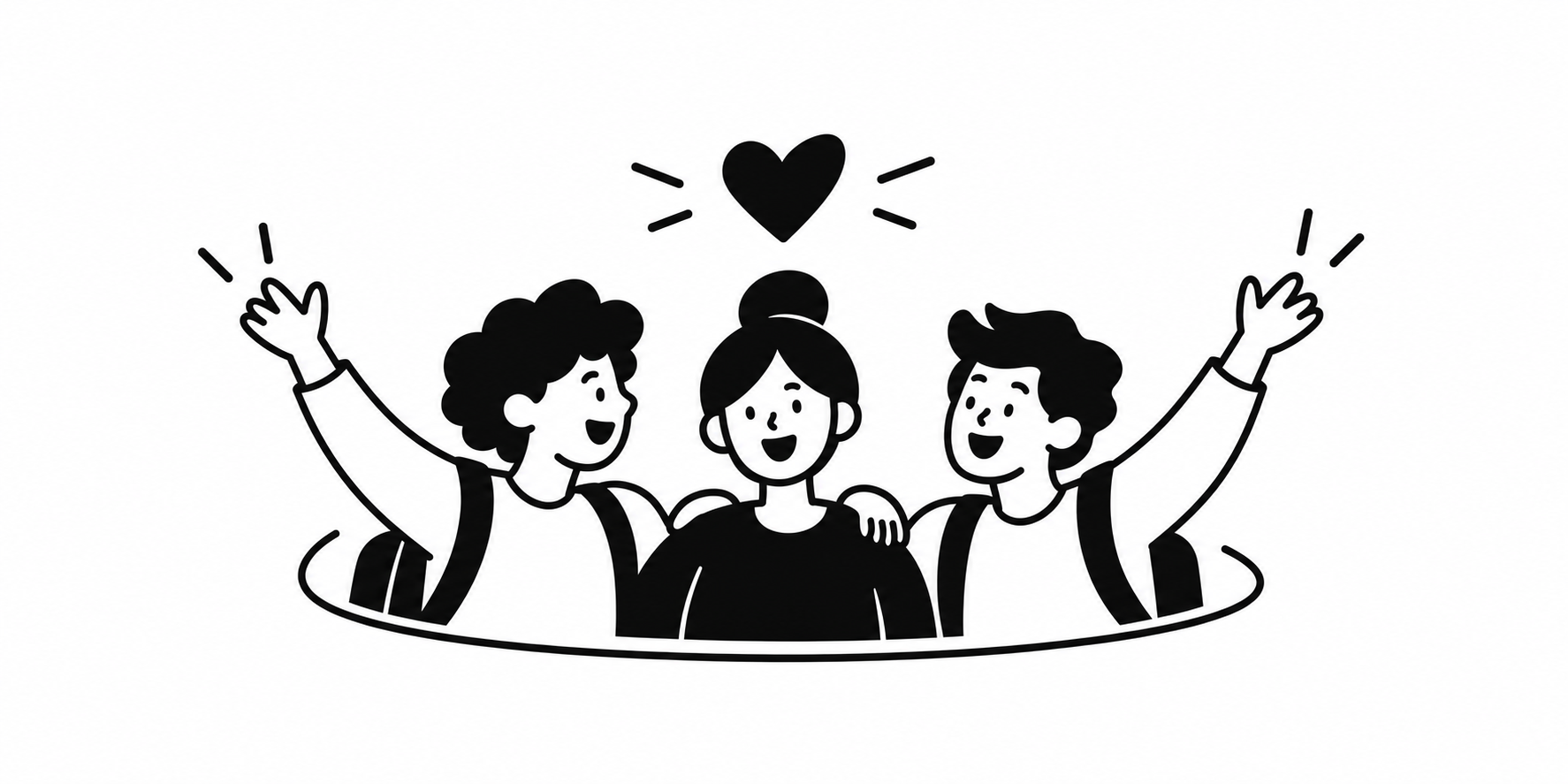 Three students celebrating together
